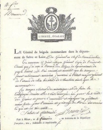 null GENERAUX Ens. de 11 documents: *BLONDEAU DU FAYS Antoine François [Doubs 1747...