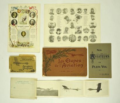 null Documents divers: carnet de 22 cartes postales «Aéroplanes et dirigeables»,...