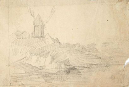 Eugène BOUDIN (1824-1898) Le moulin de Perrey au Havre Dessin à la mine de plomb...
