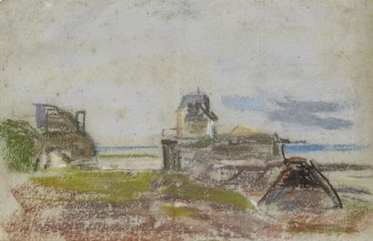 Eugène BOUDIN (1824-1898) Village en bord de mer Pastel 14 x 21 cm Provenance: Collection...