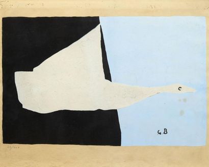 D'après Georges BRAQUE L'Oiseau bleu, reproduction au pochoir, 30 x 47 cm, marges...