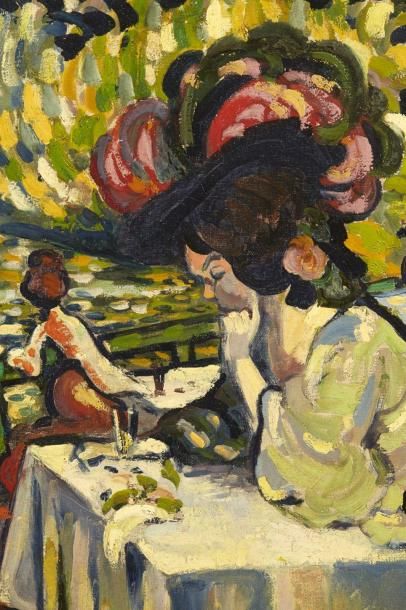 Pierre DUMONT(1884-1936) Rhéa à l'Ile aux Cerises, 1908 Huile sur toile 59 x 72 cm...