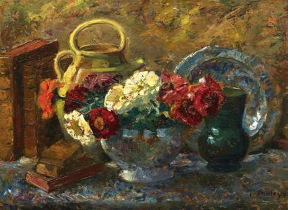 Jean CHALEYE (1878-1960) Vase de fleurs et pichet jaune Huile sur panneau signée...