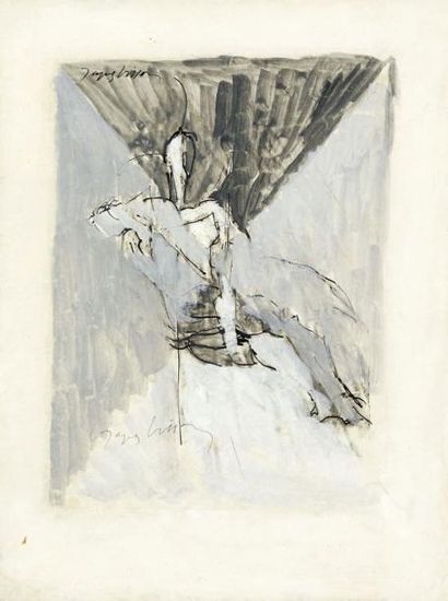 Jacques VILLON (1875-1963) Homme assis Aquarelle et encre sur feuille signée en haut...