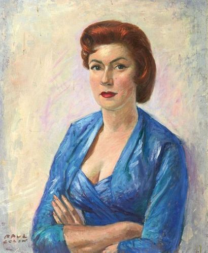 Paul COLIN (1892-1985) Femme à la robe bleue Huile sur toile signée en bas à gauche...