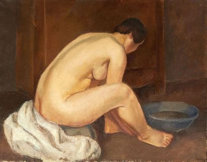 Maurice SAVIN (1894-1973) Femme nue à la toilette Huile sur toile signée en bas à...