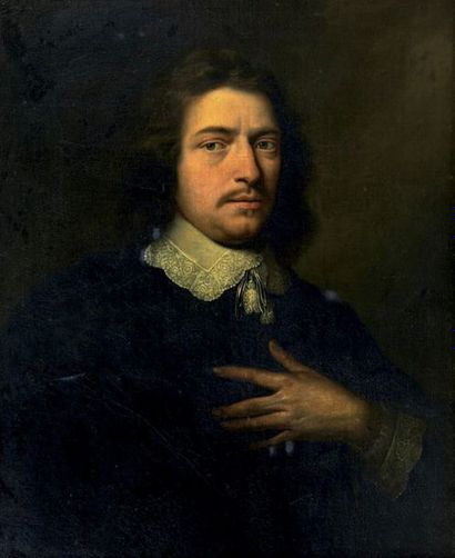 ECOLE FRANÇAISE du XVII° siècle Portrait d'homme au col de dentelles
Huile sur toile,...
