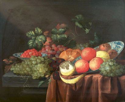 JAN PAUWELL GILMANS I (1618 -1680) Nature morte de fruits
Huile sur panneau parqueté
51...