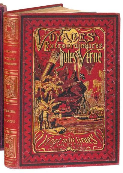 null VINGT MILLE LIEUES SOUS LES MERS. (1872). Bordeaux. Vol. double in-8°. A l'obus...