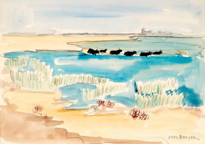 Yves BRAYER (1907-1990) Yves BRAYER (1907-1990)

Taureaux dans les marais salants

Aquarelle...