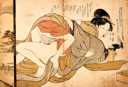 Torii Kiyonaga (1752-1815) : Torii Kiyonaga (1752-1815) : 

Oban yoko-e, couple enlacé,...