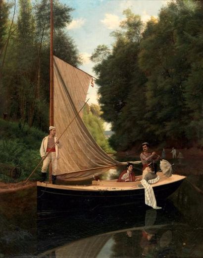 P. HUSSON P. HUSSON 

Promenade en barque sur la rivière, 1875

Huile sur toile signée...