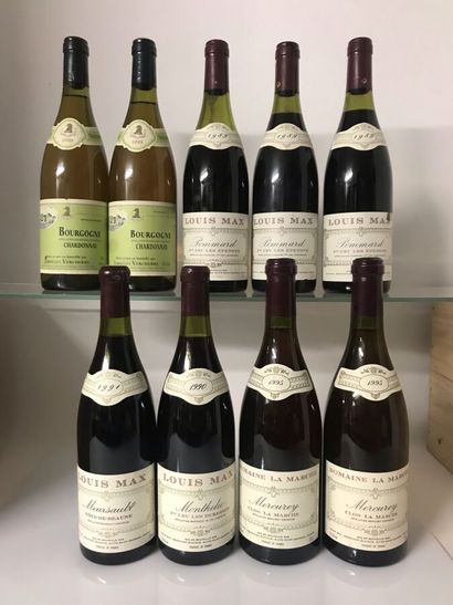 null Ensemble de 9 bouteilles : 1 de MEURSAULT Côte-de-Beaune 1991 Louis Max, 1 MONTHELIE...