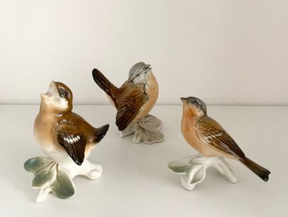 null SAXE, MANUFACTURES de Karl ENS

Trois oiseaux en porcelaine polychrome 

Marqués...
