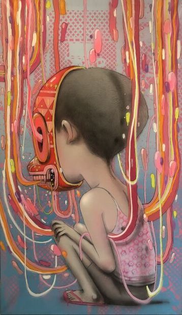  * SETH (Julien MALLAND, dit - Né en 1972) 
The Child Mask - 2012 
Peinture aérosol...