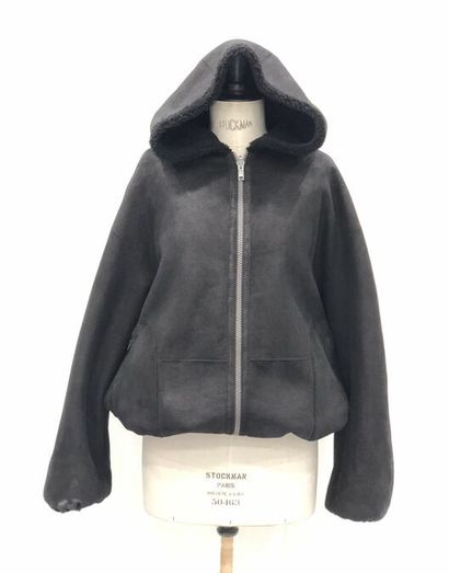 null Manteau-blouson noir réversible avec d'un côté une peau souple en agneau et...