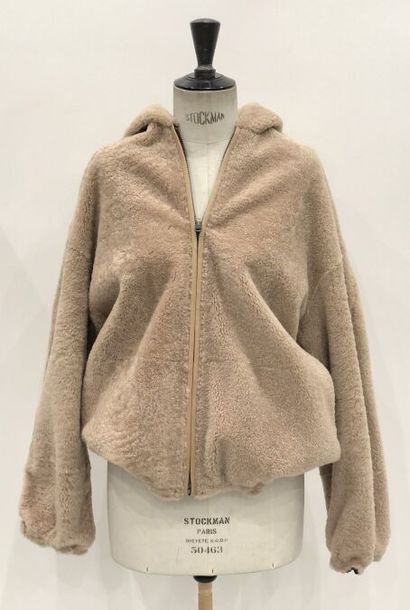 null Manteau-blouson réversible avec d'un côté une fourrure en peau de mouton Camel...