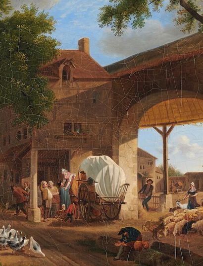 null JEAN-LOUIS DEMARNE (Bruxelles 1744 - Paris 1829)
LES ABORDS D'UNE FERME
Toile.
45...