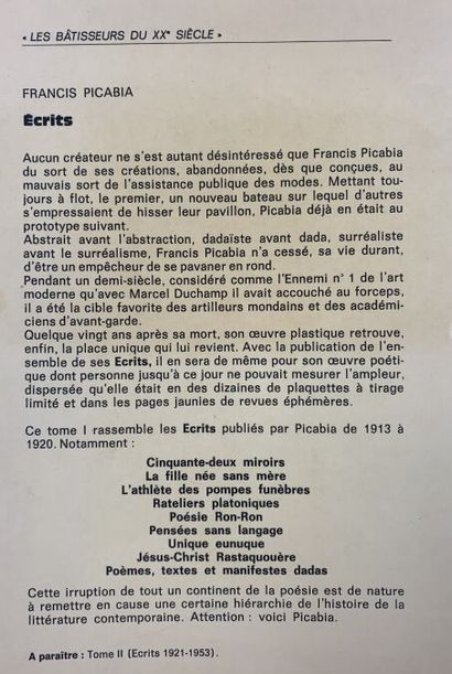 null [SURREALISME | PICABIA]
-PICABIA (Francis). Ecrits. 1913-1920. Editions Bellefond,...