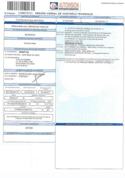 null CTTE RENAULT RENAULT CLIO 3 1.5 DCI - 75 CV 
Carrosserie : DERIV VP
N° série...