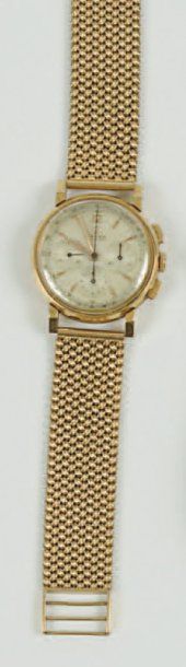 null Oméga - montre d'homme chronographe en or jaune - bracelet à mailles tressées...