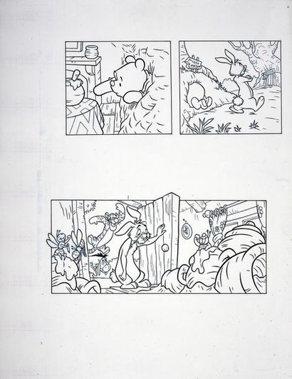 DISNEY (Studios) WINNIE L'OURSON Ensemble de six planches pour illustration dont...