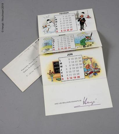 Hergé-Carte de Vœux 1983. Folding calendar map.
Signed by Hergé. The last greeting...