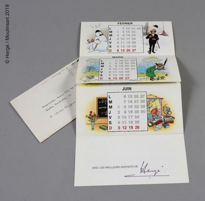 Hergé-Carte de Vœux 1983. Folding calendar map.
Signed by Hergé. The last greeting...