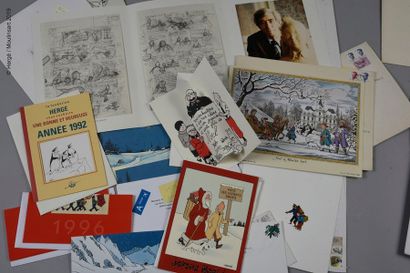 Studios Hergé et Fondation Hergé. Un ensemble de 19 cartes de vœux concernant les...