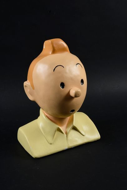 HERGÉ Tintin bust in painted plaster Editions Le Regard. Dimensions: about 25x35...