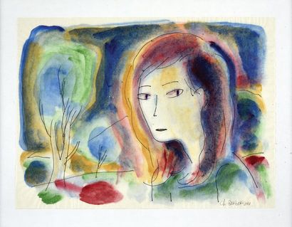BERBERIAN, Charles (1959) Portrait of a woman, India ink and watercolour on Japanese
paper...