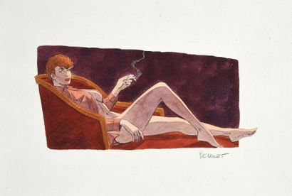 BERTHET, Philippe (1956) Dottie allongée sur une méridienne, Héroïne de la série...