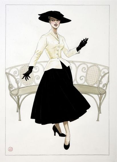 GOETZINGER, ANNIE (1951-2017) The Parisian woman in Dior.
Graphite, inks and watercolour...