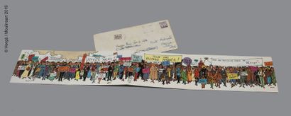 Hergé-Carte de Vœux 1973. Big frieze of characters from the adventures of Tintin....