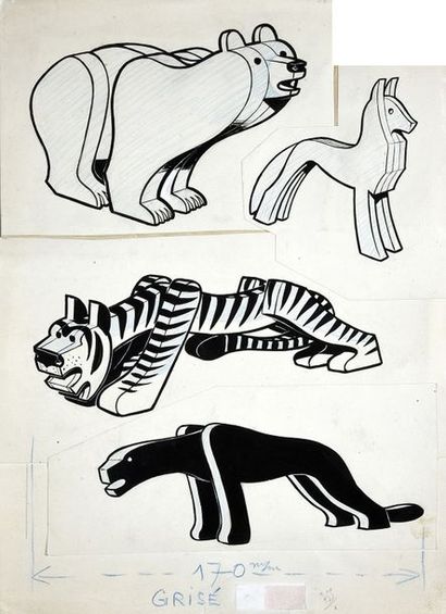 JOUBERT, Pierre (1910-2003) 5 illustrations destinées à être imprimées en bichromie...