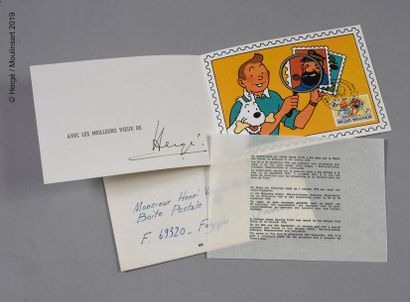 Hergé-Carte de Vœux 1980. Carte à 2 volets, illustrée sur le 1er plat, avec timbre...
