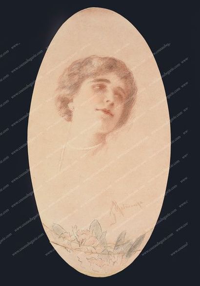 MATAWOWSKA Jadwiga (1874-1963). 
Portrait présumé de la cantatrice Teresa Selenka.
Sanguine,...
