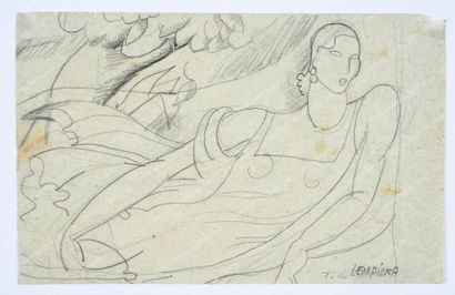 LEMPICKA de Tamara (1898-1980). 
Étude pour le «Portrait de la jeune femme en jaune».
Dessin...