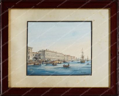PREMAZZI Luigi Ossipovitch (1814-1891). 
Vue d'un canal à Saint-Pétersbourg.
Aquarelle...