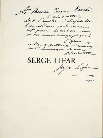 [BALLETS RUSSES]. 
Serge Lifar à l'Opéra, Thibault de Champrosay, Paris, 1943. Infolio,...