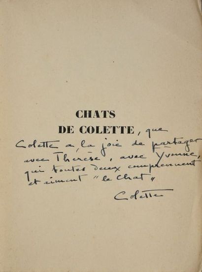 COLETTE. Chat. Paris, Albin Michel, 1950. In-8 carré, broché sous couverture illustrée....