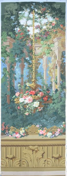 null Le Jardin d'Armide, rare décor en papier peint complet, dessin du peintre Edouard...