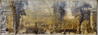 null Story of Joseph, rare panoramic wallpaper, panel of nine strips, unidentified...