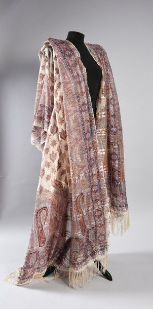 null Long shawl with pekingese silk gauze printed cashmere decoration, Second Empire,...