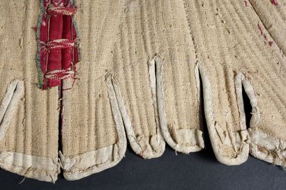 null Whalebone body, circa 1760, lampas with red currant satin background decorated...