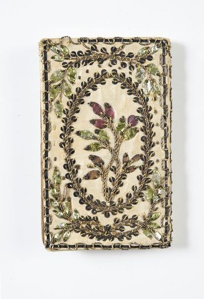 null Embroidered notebook binding, Louis XVI period, binding in cream silk taffeta...