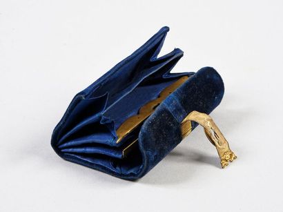 null Wallet, mid-19th century, small pocket with flap in midnight blue velvet, the...