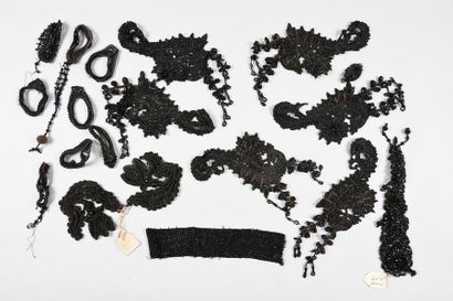 null Set of embroidered trimmings made of black glass beads from the Houssaye collection,...