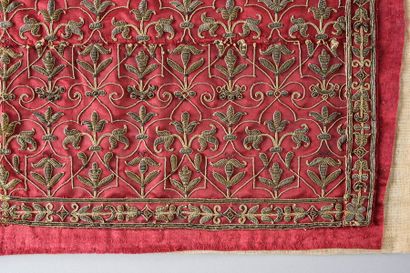 null Two facings of embroidered garments, Italy or France, early 17th century, red...