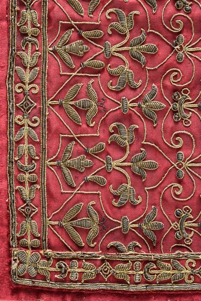 null Two facings of embroidered garments, Italy or France, early 17th century, red...